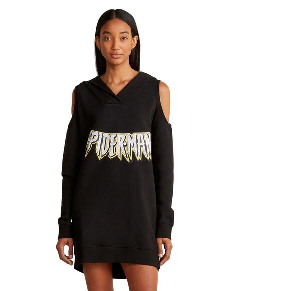 Faith Connexion Dresses & Skirts - Faith Connexion Open Shoulder Spider Man Hoodie Dress Sweatshirt Size Small New